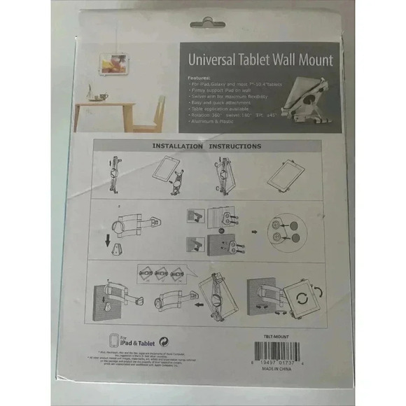 TABLET WALL MOUNT Universal Fit Swivel Arm Lightweight Rotatable BENTLEY MOUNTS - Picture 2 of 4